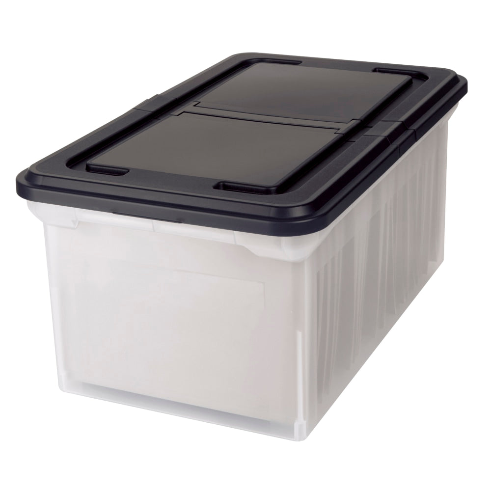 Office Depot Brand Stackable File Tote Box, Letter Size, 10-7/10inH x 22-4/5inD x 13-7/10inW, Clear/Black