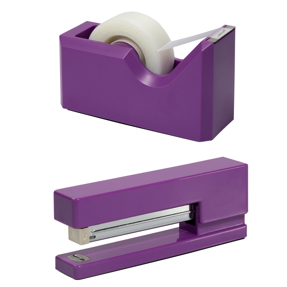 JAM Paper 2-Piece Office And Desk Set, 1 Stapler & 1 Tape Dispenser, Purple