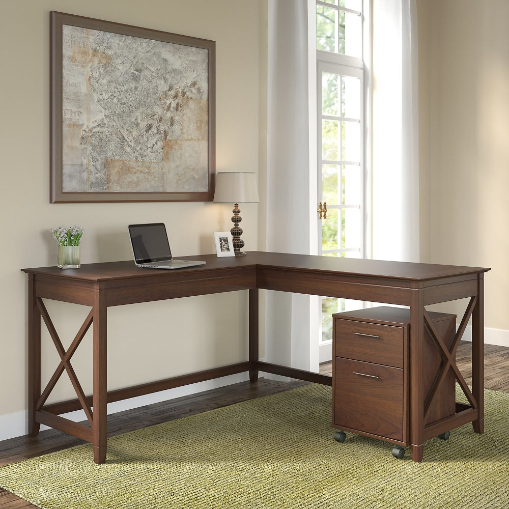 Bush Business Furniture Key West 60inW L-Shaped Corner Desk With Mobile File Cabinet, Bing Cherry, Standard Delivery