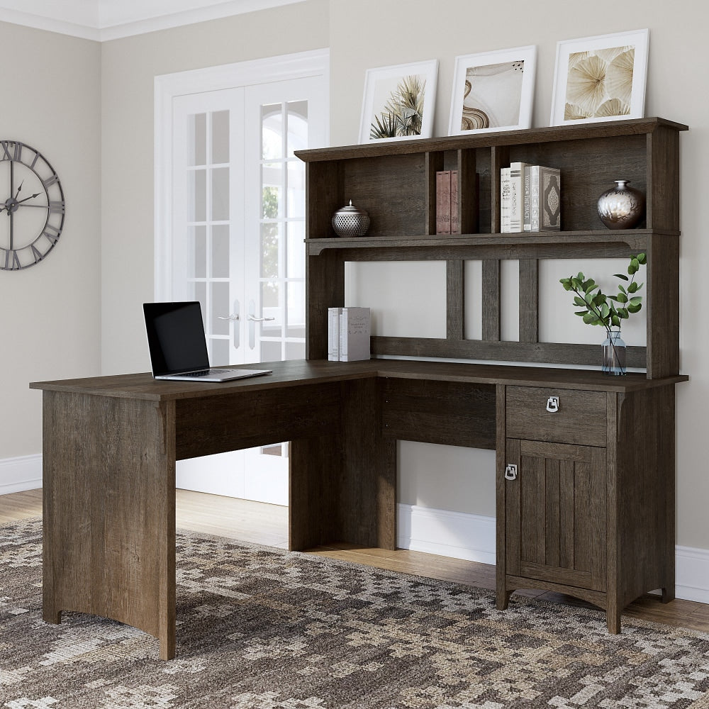 Bush Furniture Salinas 60inW L-Shaped Desk With Hutch, Ash Brown, Standard Delivery