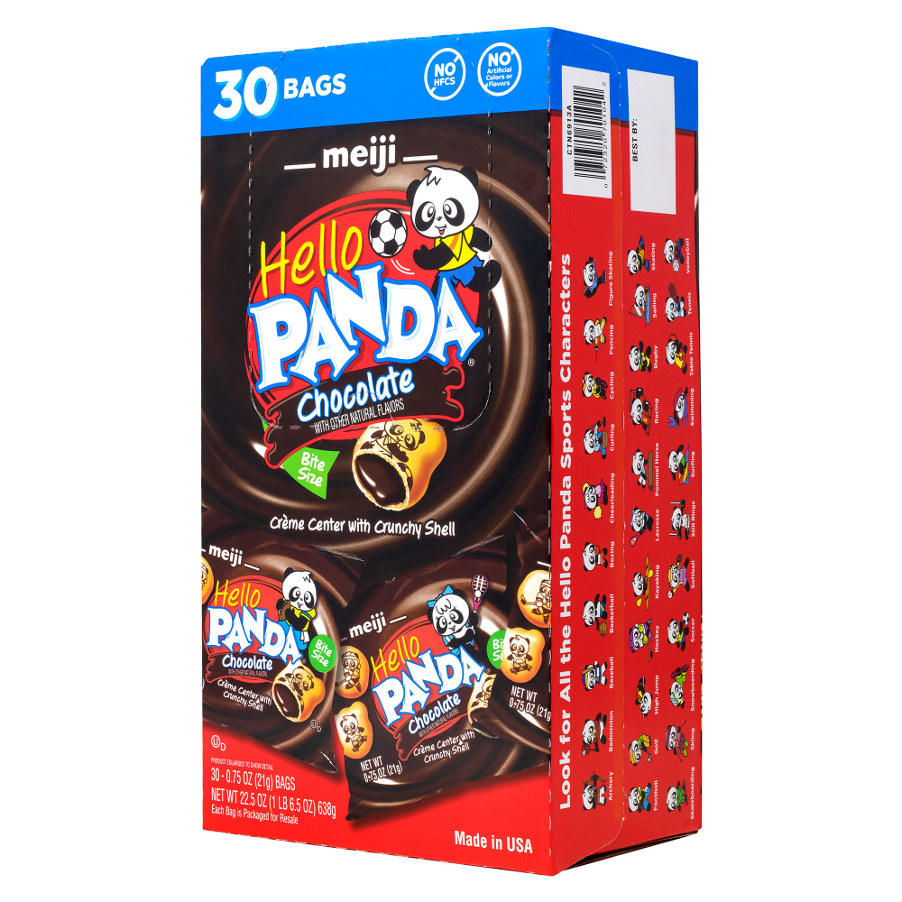 Meiji Hello Panda Chocolate Creme Filled Cookies 0.75oz Bags, Box of  30