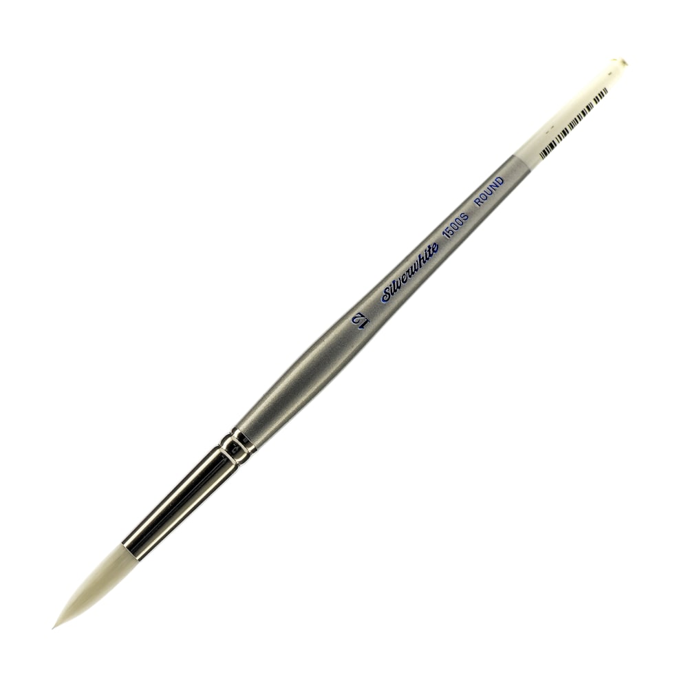 Silver Brush Silverwhite Series Short-Handle Paint Brush, Size 12, Round Bristle, Synthetic Taklon Filament, Silver/White