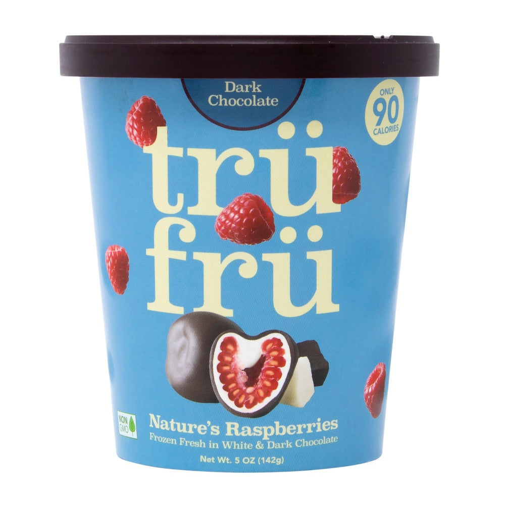 Tru Fru Natures Raspberries Frozen Fresh In White & Dark Chocolate, 5 Oz, Pack Of 8 Cartons