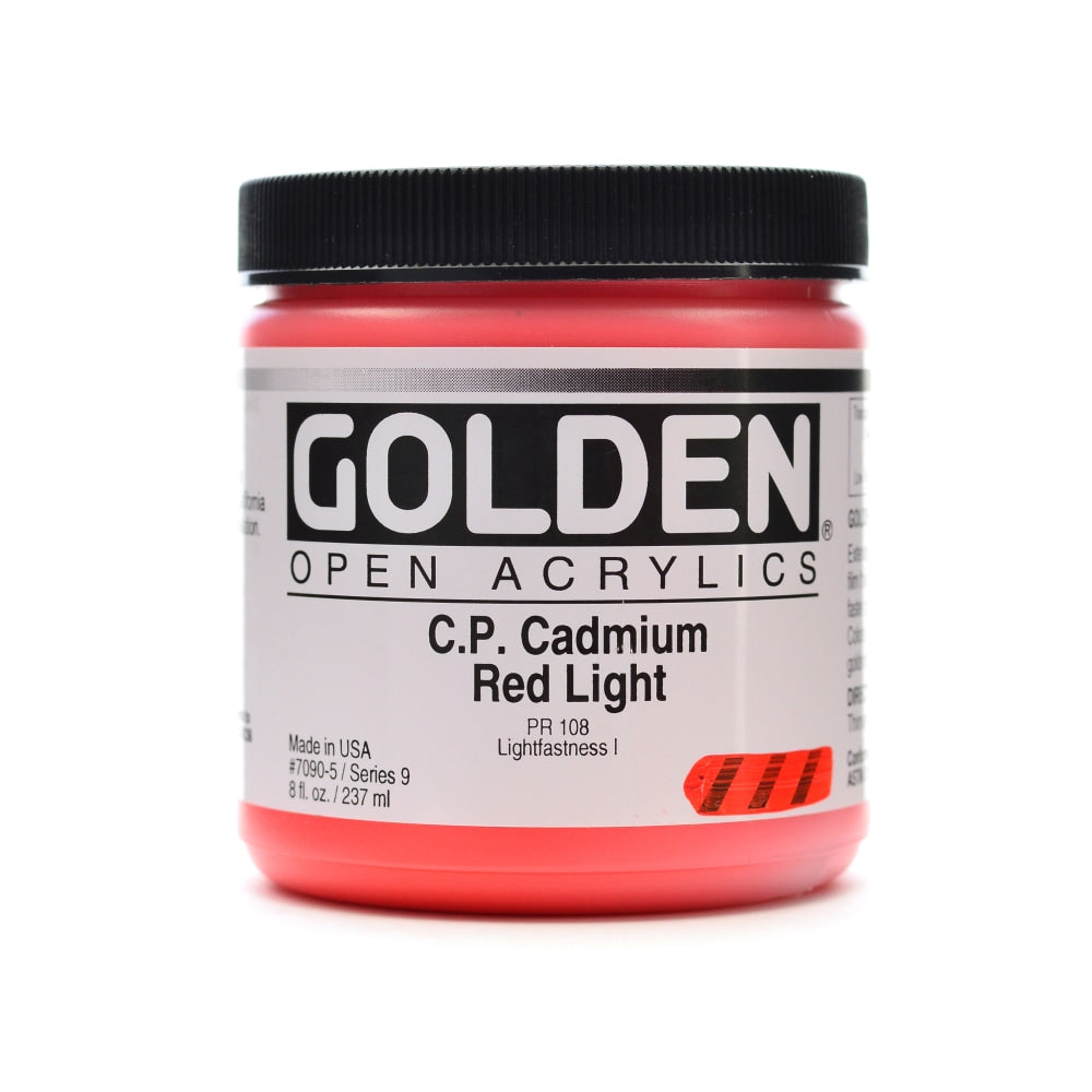 Golden OPEN Acrylic Paint, 8 Oz Jar, Cadmium Red Light (CP)