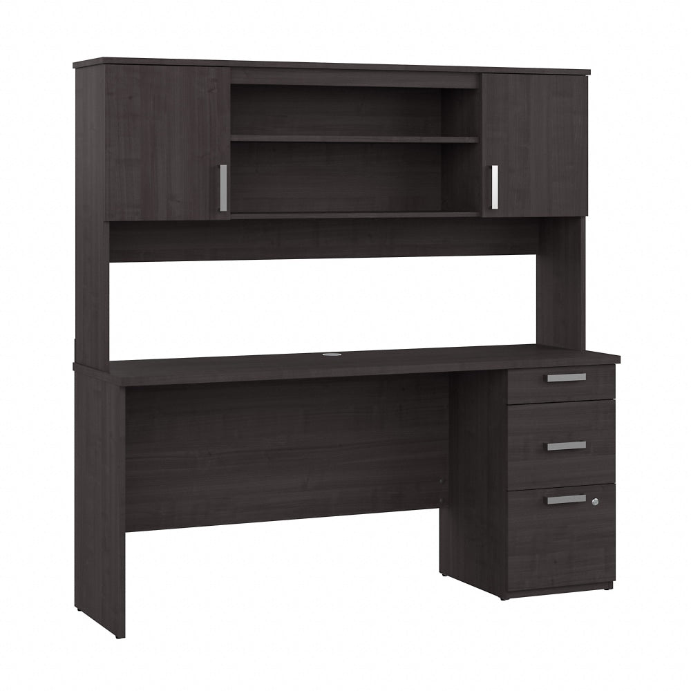 Bestar Ridgeley 65inW Computer Desk With Hutch, Charcoal Maple