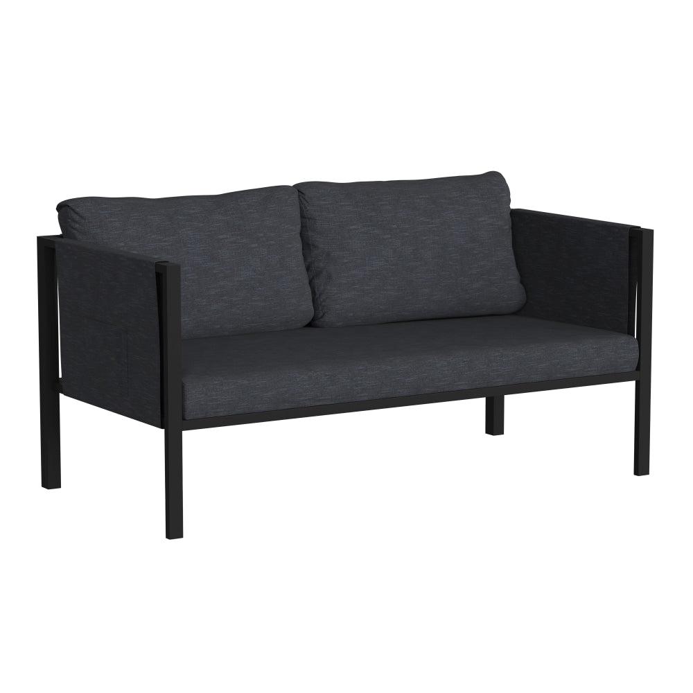 Flash Furniture Lea Indoor/Outdoor Loveseat With Storage Pockets, Charcoal/Black