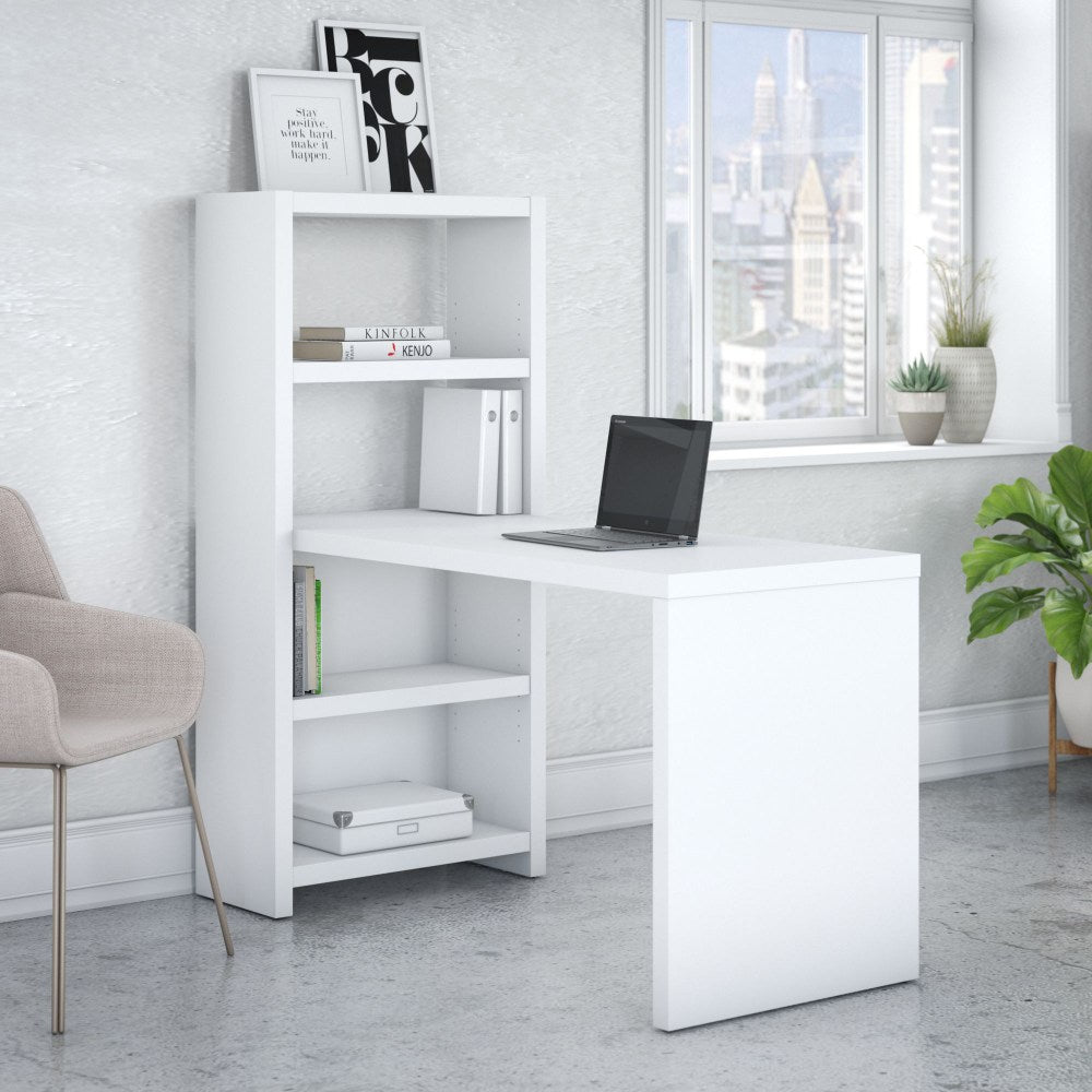 Bush Business Furniture Echo 56inW Bookcase Computer Desk, Pure White, Standard Delivery