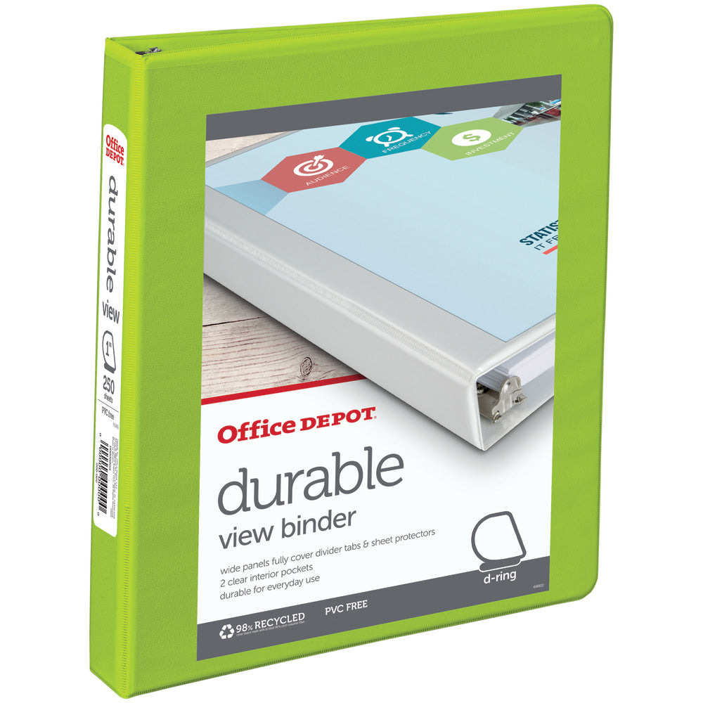 Office Depot Brand Durable View 3-Ring Binder, 1in D-Rings, Green