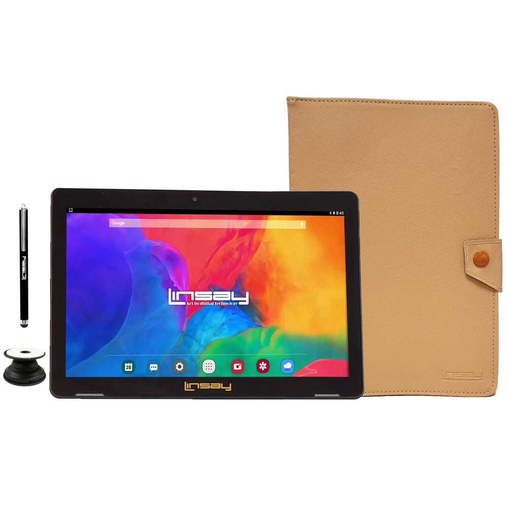 Linsay F10IPS Tablet, 10.1in Screen, 2GB Memory, 64GB Storage, Android 13, Light Brown