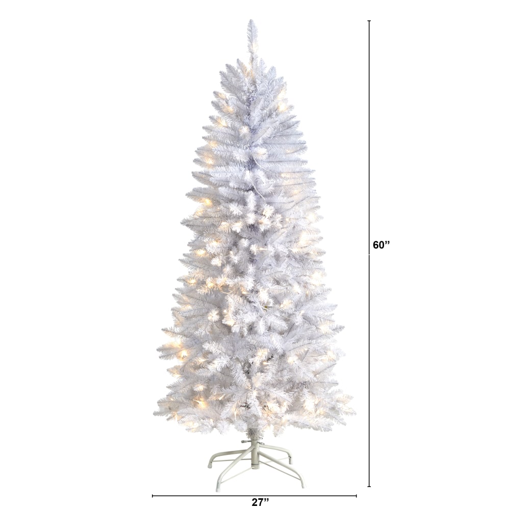 Nearly Natural Slim Artificial Christmas Tree, 5'H, White