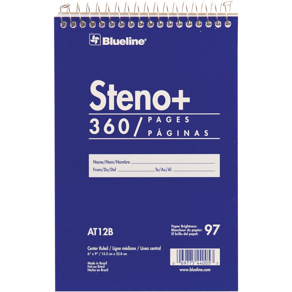 Blueline White Paper Wirebound Steno Pad - 180 Sheets - Wire Bound - Front Ruling Surface - 6in x 9in - White Paper - Cardboard Cover - Stiff-cover - 1Each