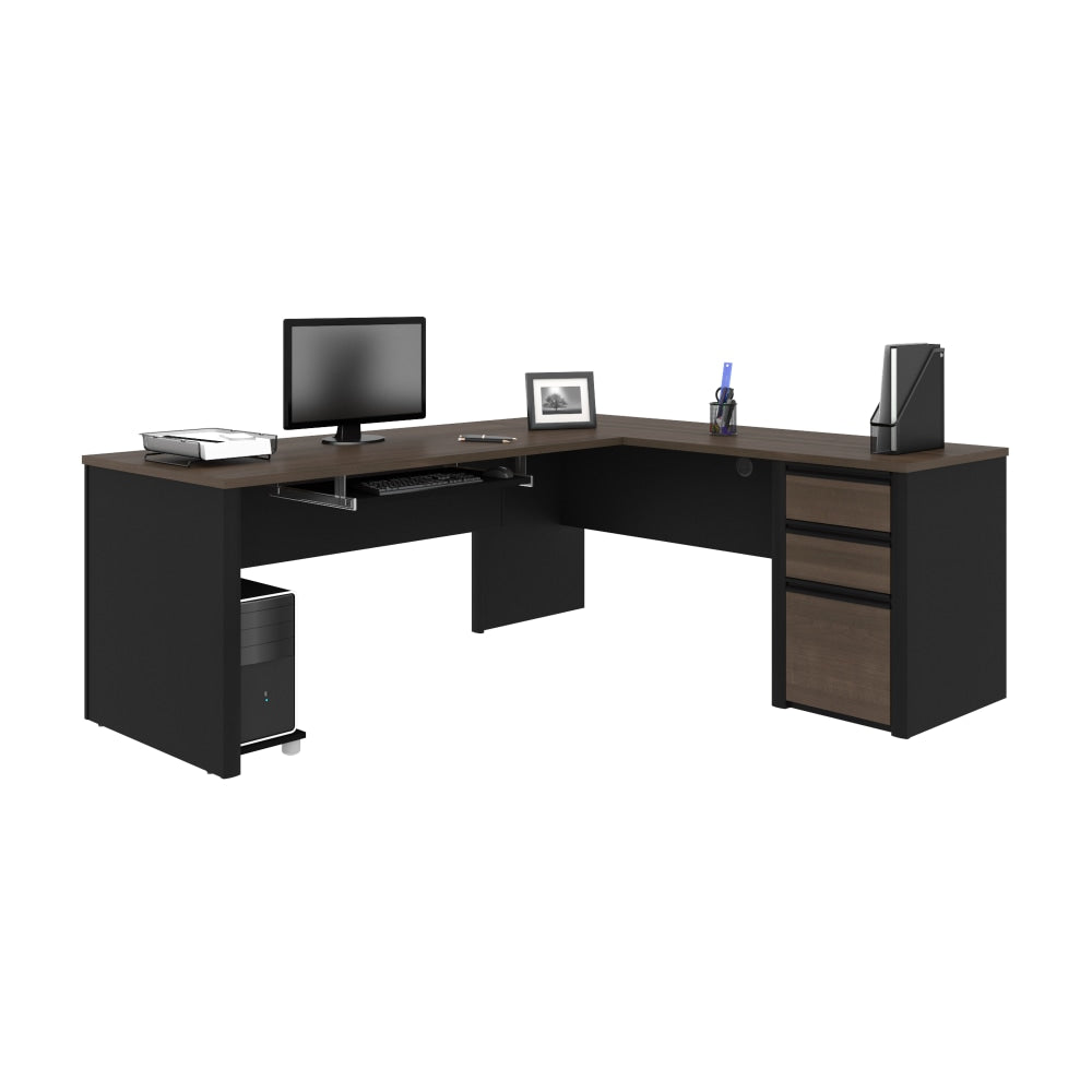 Bestar Connexion 72inW L-Shaped Corner Desk With Pedestal, Antigua/Black