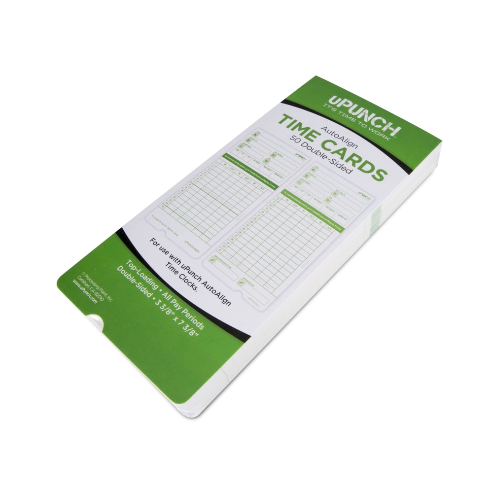 uPunch All Pay Periods Time Cards, 2-Sided, 3.5in x 7.5in, Green, Pack Of 50, HNTCG1050