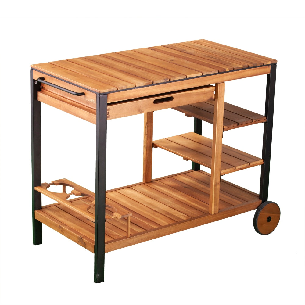 SEI Murcott Outdoor Bar Cart, 33-1/2inH x 43-3/4inW x 22-3/4inD, Natural/Black