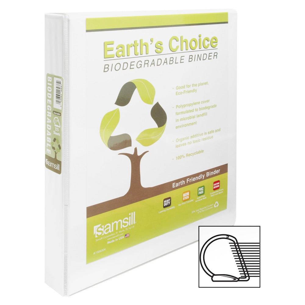 Samsill Earths Choice Vue 3-Ring Binder, 1in D-Rings, White