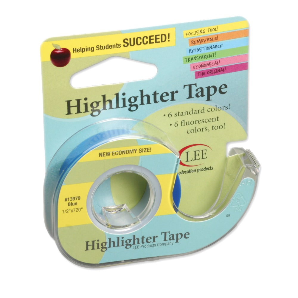 Lee Products Removable Highlighter Tape, 0.5in x 20ft, Blue, Pack Of 6