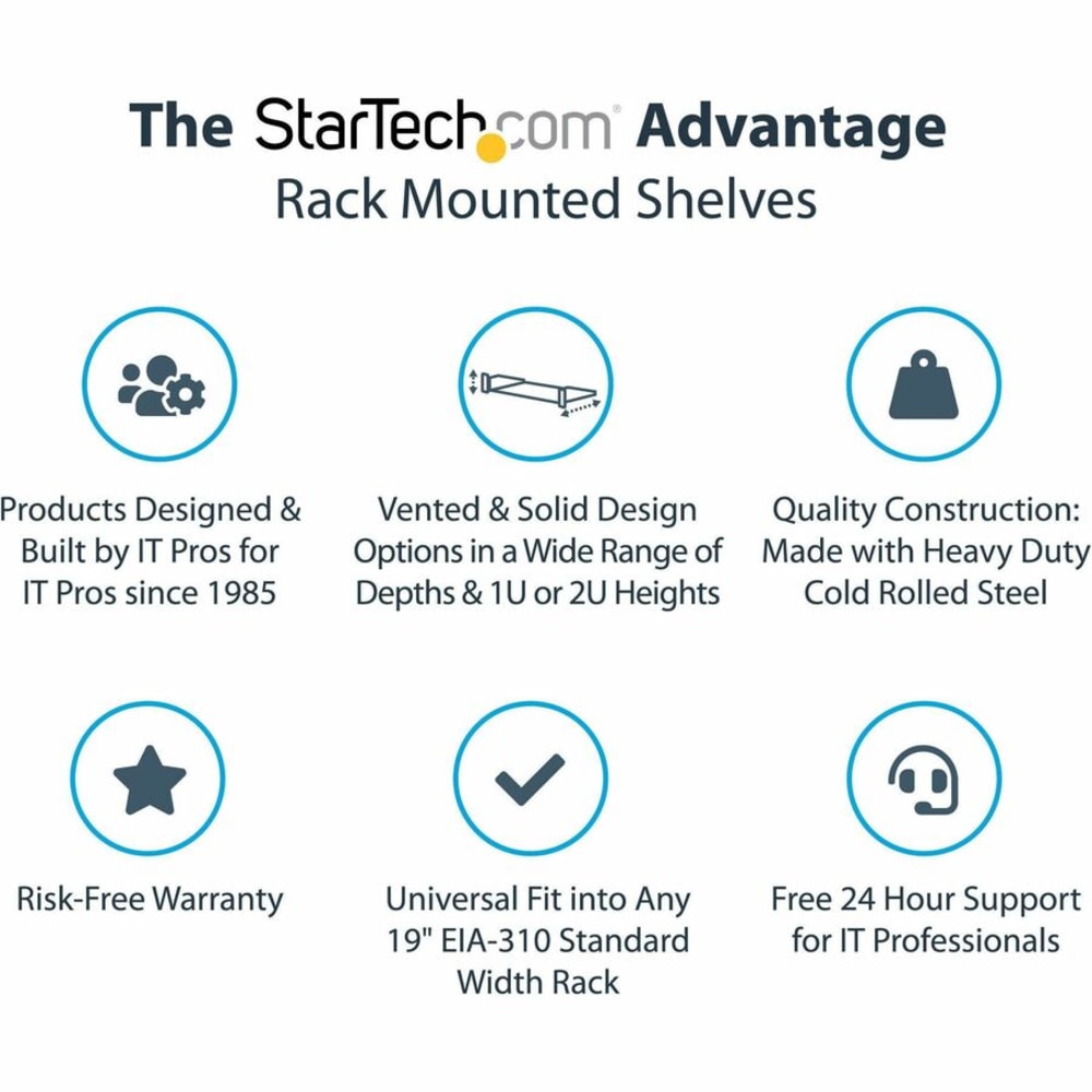 StarTech.com 1U Vented Server Rack Cabinet Shelf - Fixed 10in Deep Cantilever Rackmount Tray for 19in Data/AV/Network Enclosure w/Cage Nuts