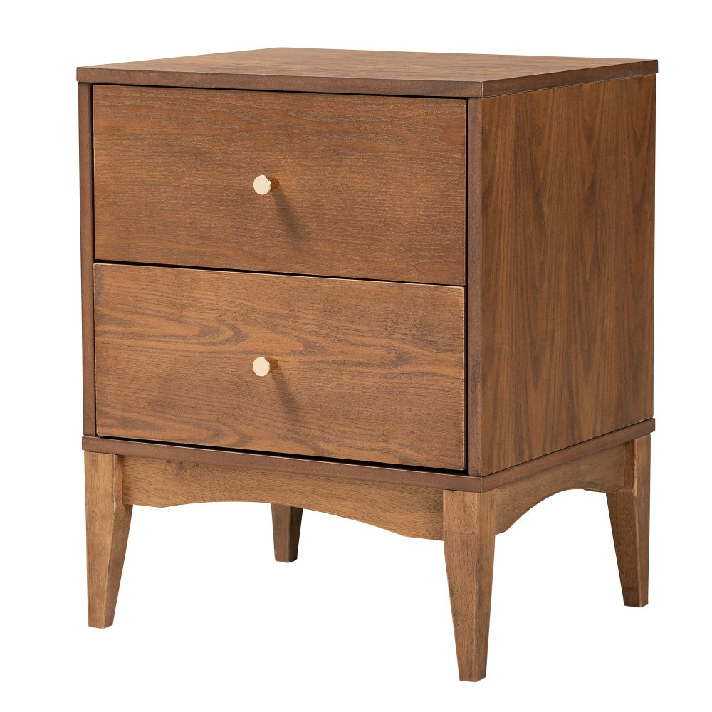 Baxton Studio Landis 2-Drawer Nightstand, 23-1/4inH x 18-5/8inW x 15-3/4inD, Ash Walnut