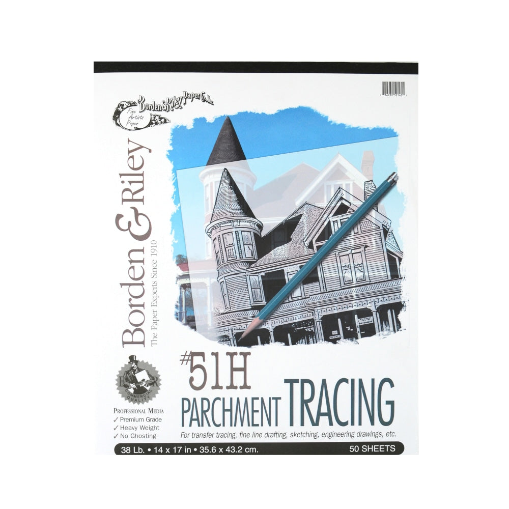 Borden & Riley No. 51H Parchment Tracing Paper, 14in x 17in, 38 Lb, Transparent, 50 Sheets