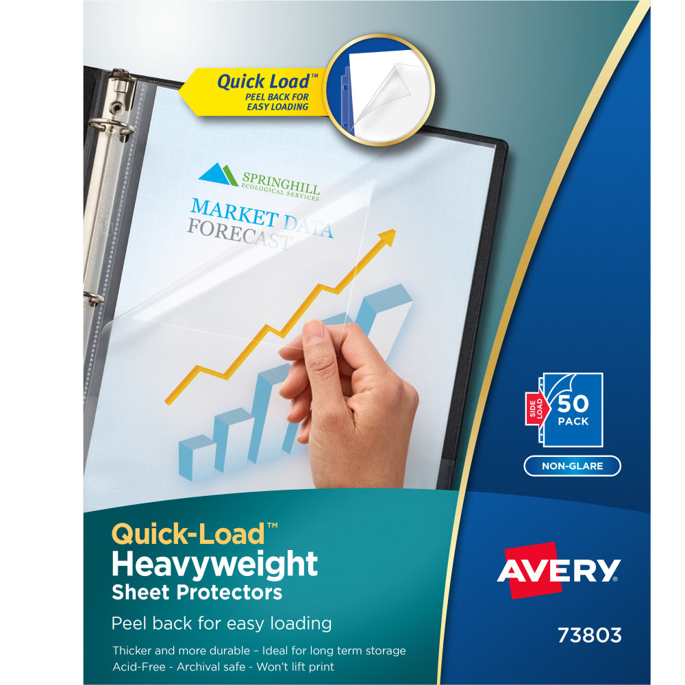 Avery Quick-Load Non-Glare Sheet Protectors, Top & Side Load, 8-1/2in x 11in, Clear, 50 Document Protectors