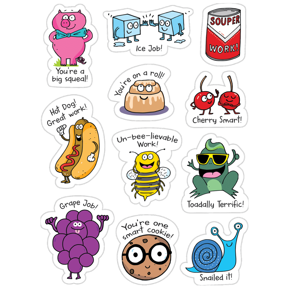 Creative Teaching Press Reward Stickers, So Much Pun!, 55 Stickers Per Pack, Set Of 6 Packs