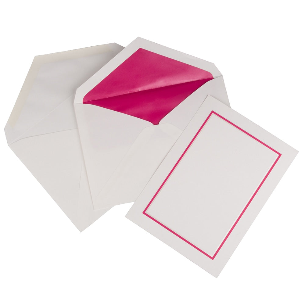 JAM Paper Large Stationery Set, Set Of 50 White/Pink Cards, 50 White Outer Envelopes and 50 White/Pink Inner Envelopes