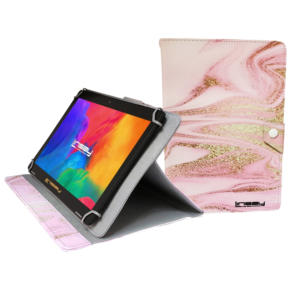 Linsay F10IPS Tablet, 10.1in Screen, 2GB Memory, 64GB Storage, Android 13, Pink Glaze Marble