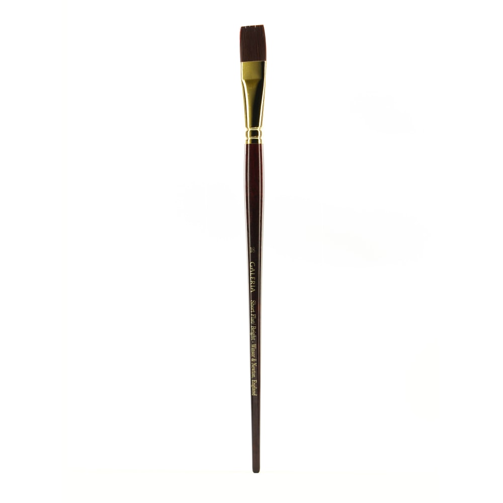 Winsor & Newton Galeria Long-Handled Brush, Size 18, Flat/Bright, Polyester Filament, Dark Burgundy