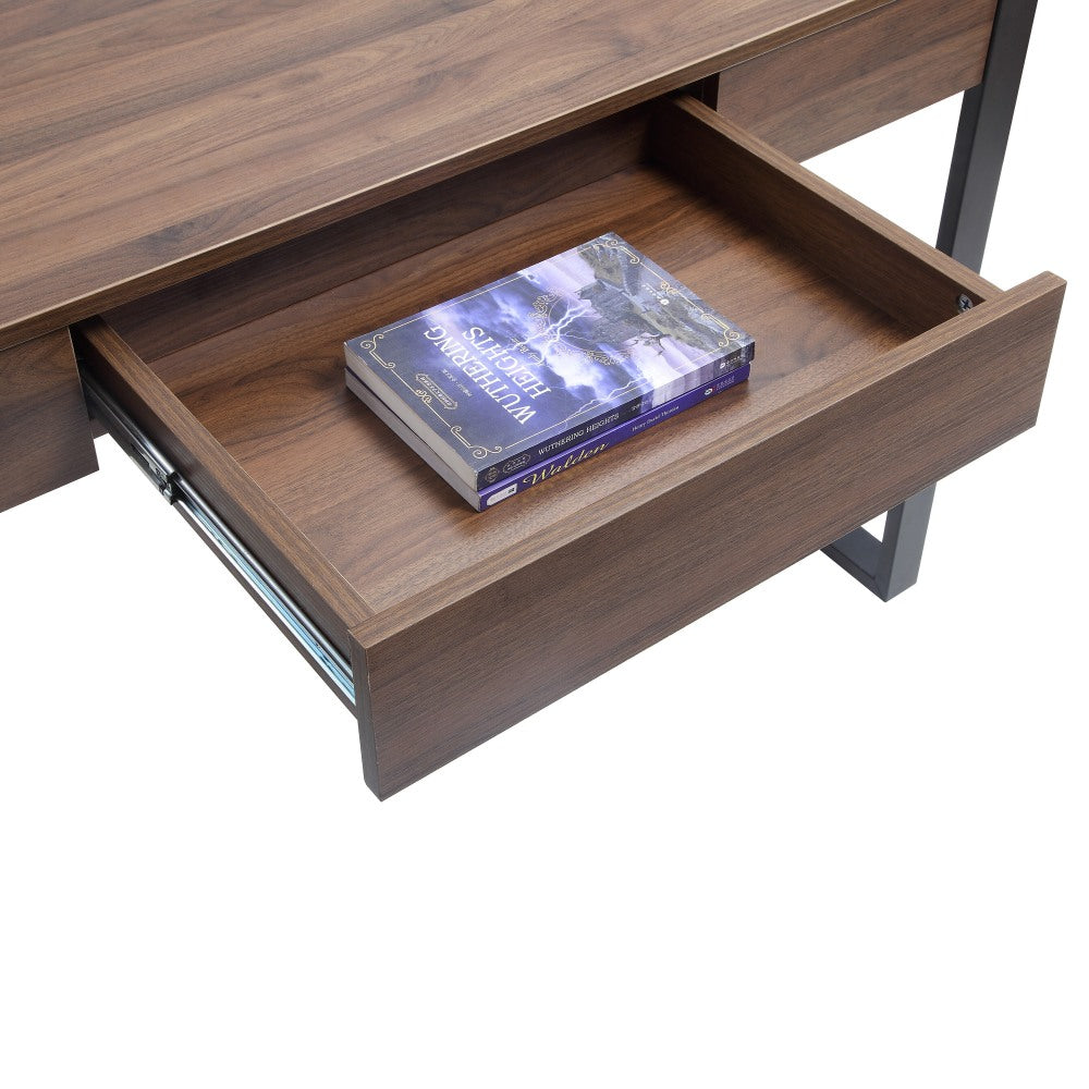 Lorell SOHO Table Desk - 47in x 23.5in x 30in - 1 - Band Edge - Material: Steel Leg, Laminate Top, Polyvinyl Chloride (PVC) Edge, Steel Base - Finish: Walnut, Powder Coated Base