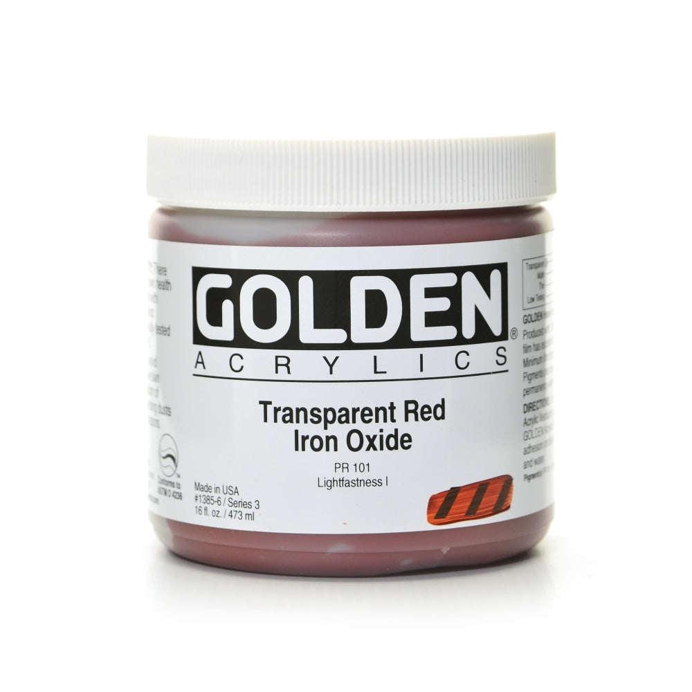 Golden Heavy Body Acrylic Paint, 16 Oz, Transparent Red Iron Oxide