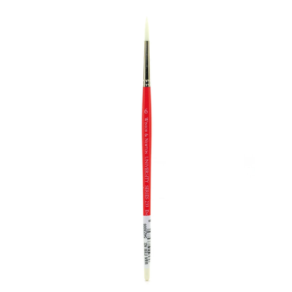 Winsor & Newton University Series Short-Handle Paint Brush, Size 6, Round Bristle, Red