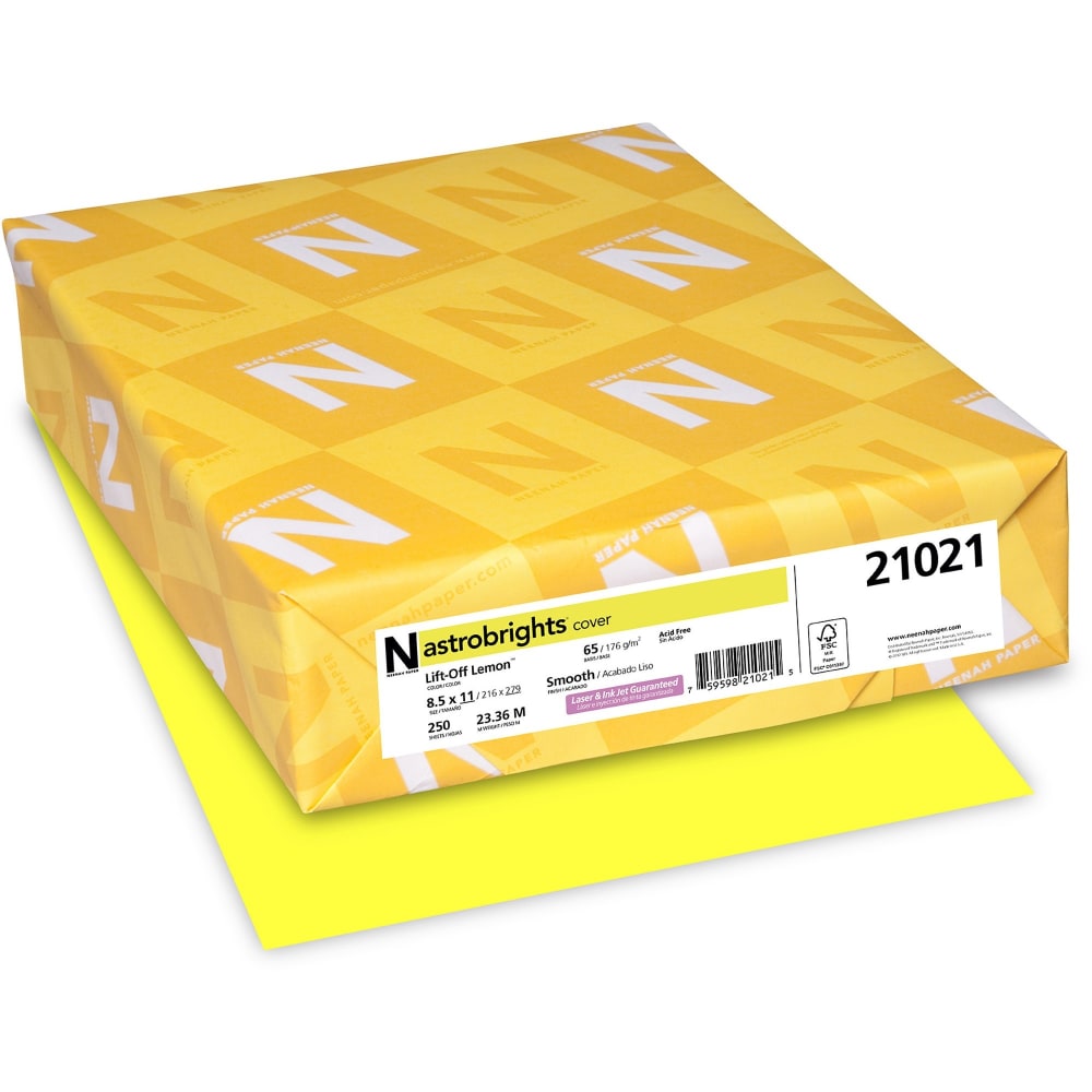 Astrobrights Color Card Stock, Lemon, Letter (8.5in x 11in), 65 lb, Pack Of 250