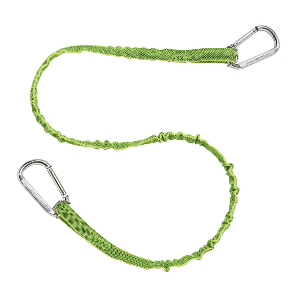 Ergodyne Squids 3110 Dual-Carabiner Tool Lanyards, 10 Lb, 42in, Lime, Pack Of 6 Lanyards