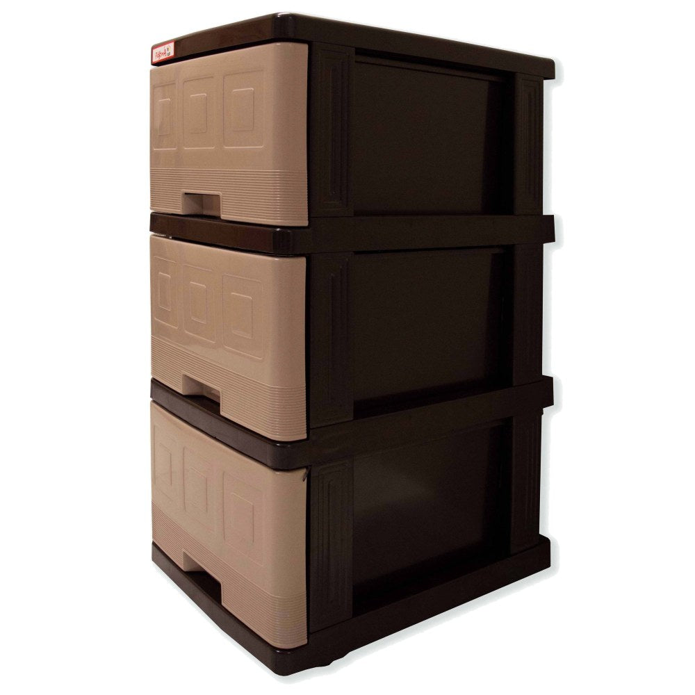 Inval 3-Drawer 13inW Freestanding Cabinet, Taupe/Espresso