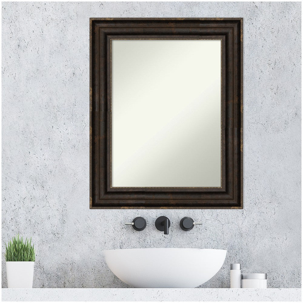 Amanti Art Non-Beveled Rectangle Framed Bathroom Wall Mirror, 30-1/4in x 24-1/4in, Stately Bronze