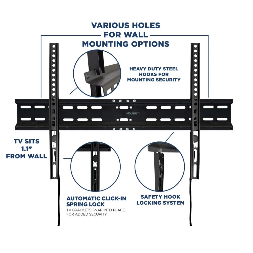 Mount-It! MI-3050XL Low-Profile TV Wall Mount For Screens 37 - 70in, 16-3/4inH x 26-1/2inW x 1-1/8inD, Black