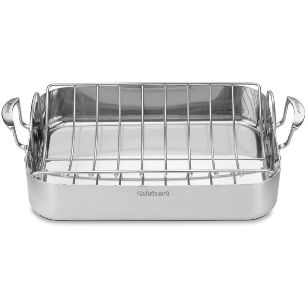 Cuisinart Multiclad Pro Triple Ply Stainless Cookware 16in Roasting Pan With Rack, Silver