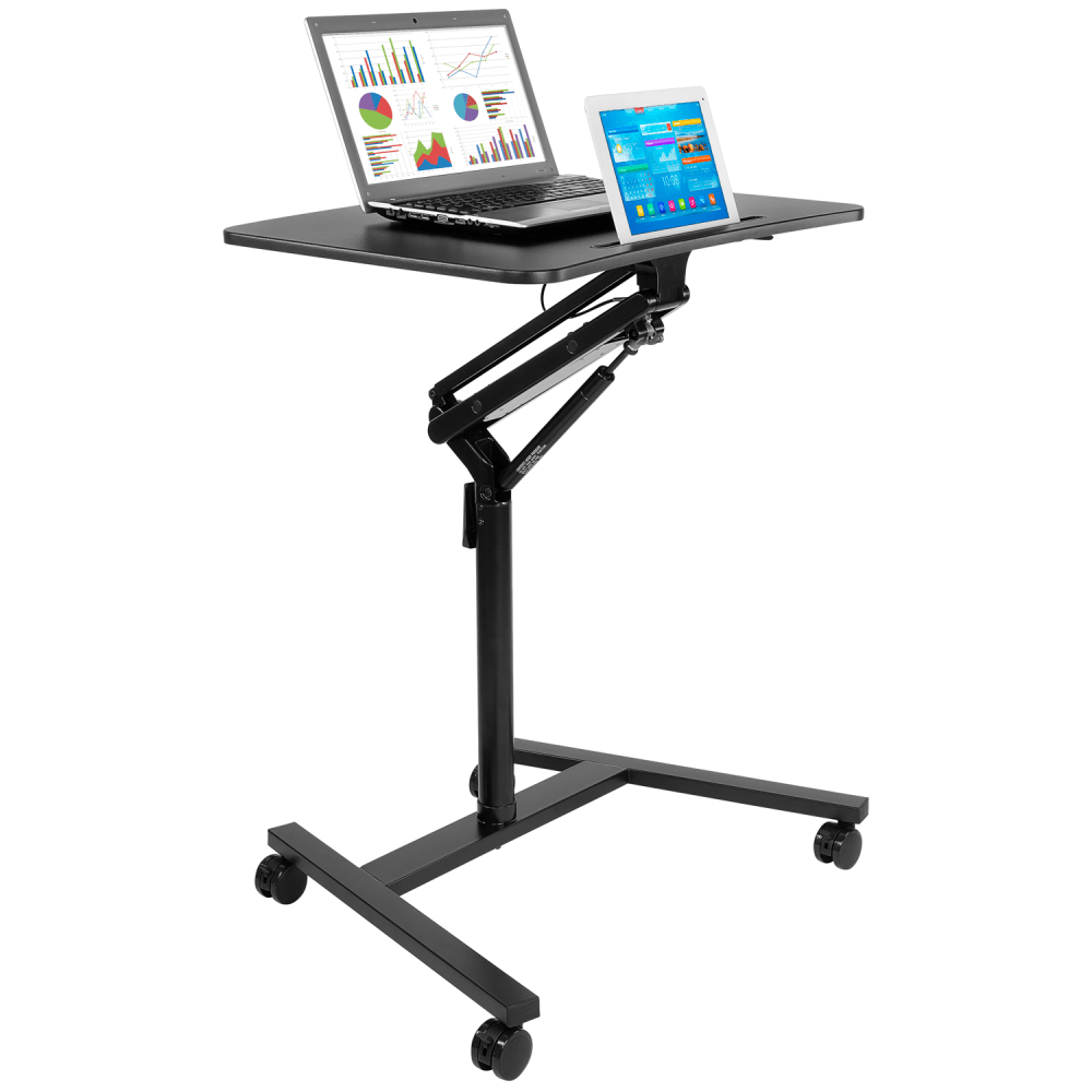 Mount-It! MI-7969 Height-Adjustable Rolling Sit-Stand Workstation, 41-3/4inH x 30inW x 23-1/4inD, Black