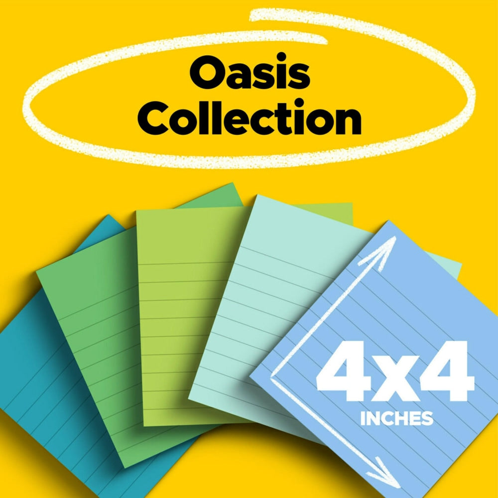 Post-it Paper Super Sticky Notes, 420 Total Notes, Pack Of 6 Pads, 4in x 4in, 100% Recycled, Oasis, 70 Sheets Per Pad