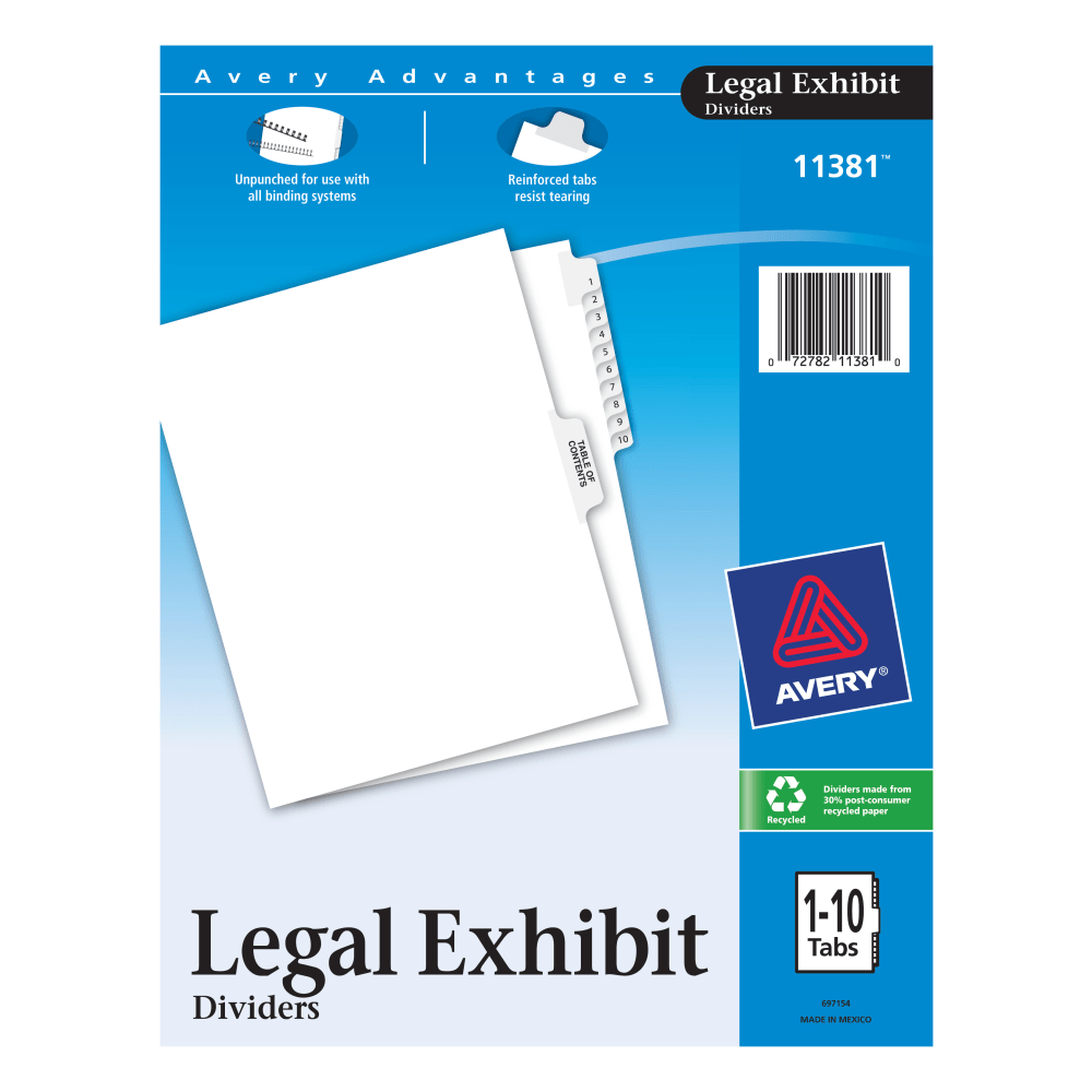 Avery Premium Collated Legal Dividers Avery Style, Side-Tab, 1-10 & Table Of Contents, 8 1/2in x 11in