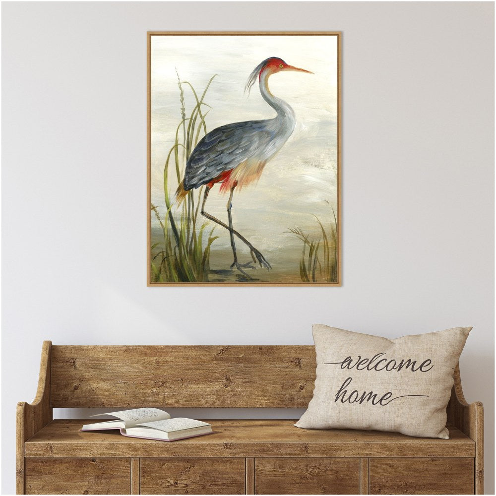 Amanti Art Grey Heron by Aimee Wilson Framed Canvas Wall Art Print, 23in x 30in, Maple