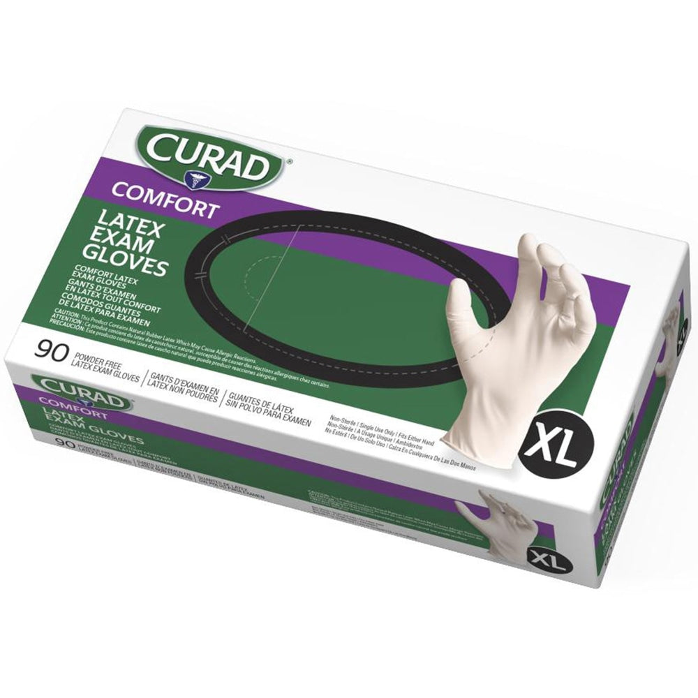 Curad Powder-Free Latex Exam Gloves, Extra-Large, Box Of 90