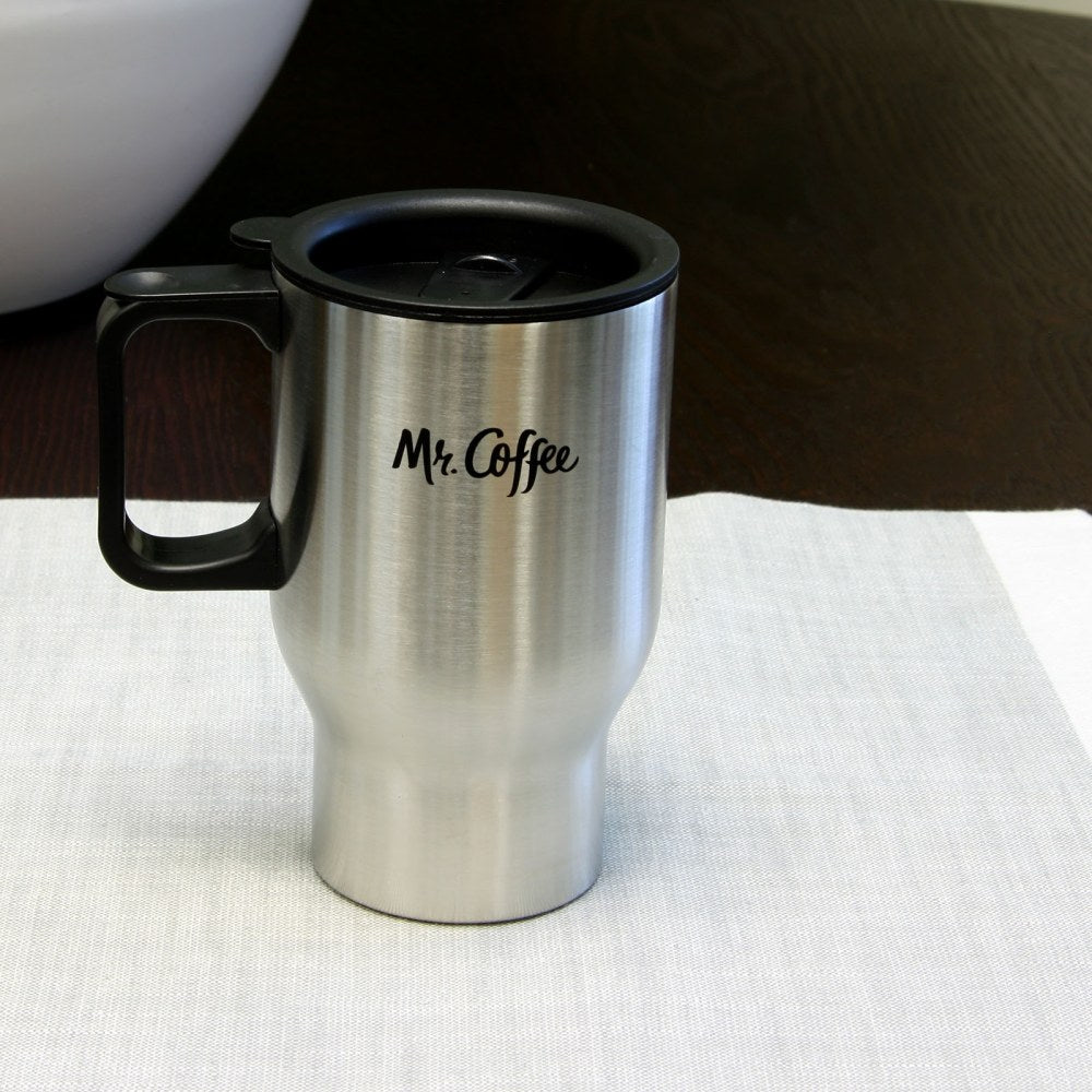 Mr. Coffee Expressway Travel Mug With Lid, 16 Oz, Stainless Steel