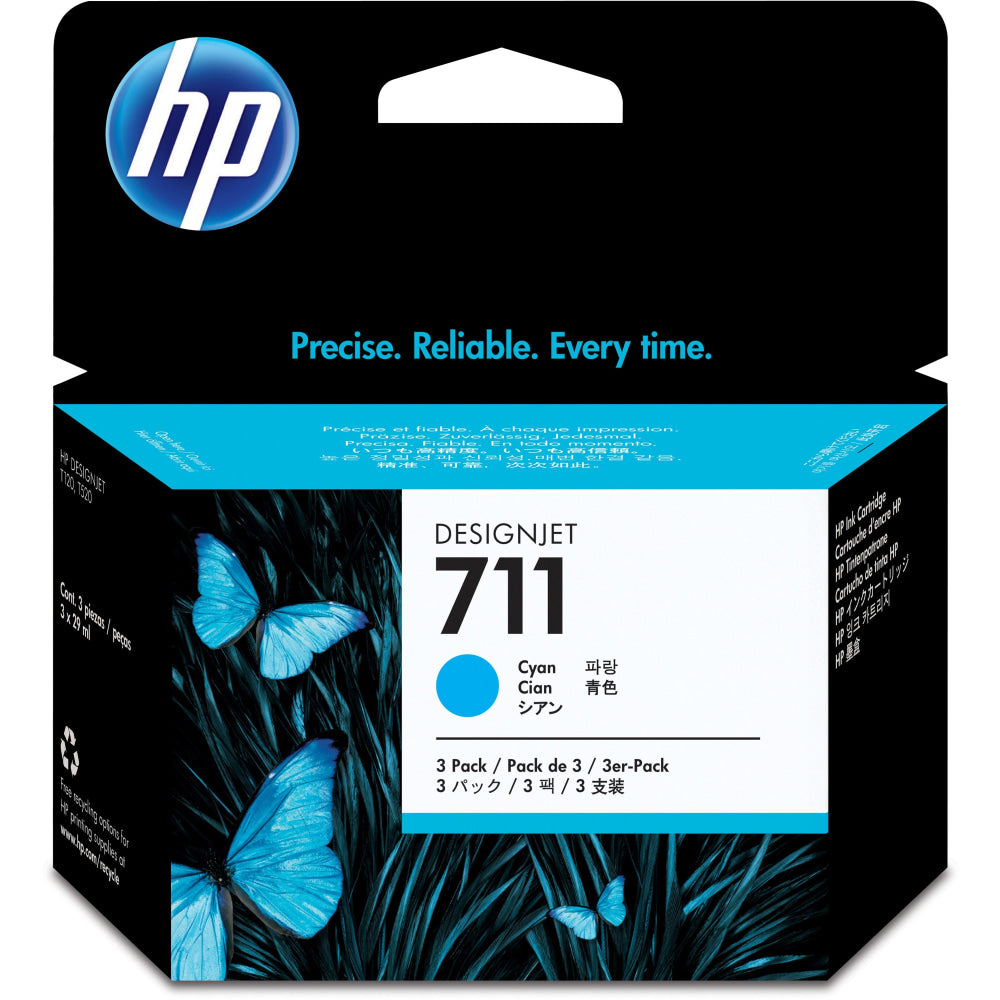 HP 711 Cyan Ink Cartridges, Pack Of 3, CZ130A