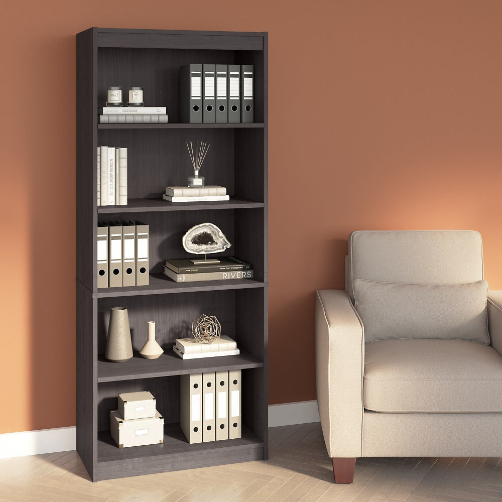 Bestar Ridgeley 72inH 5-Shelf Bookcase, Charcoal Maple