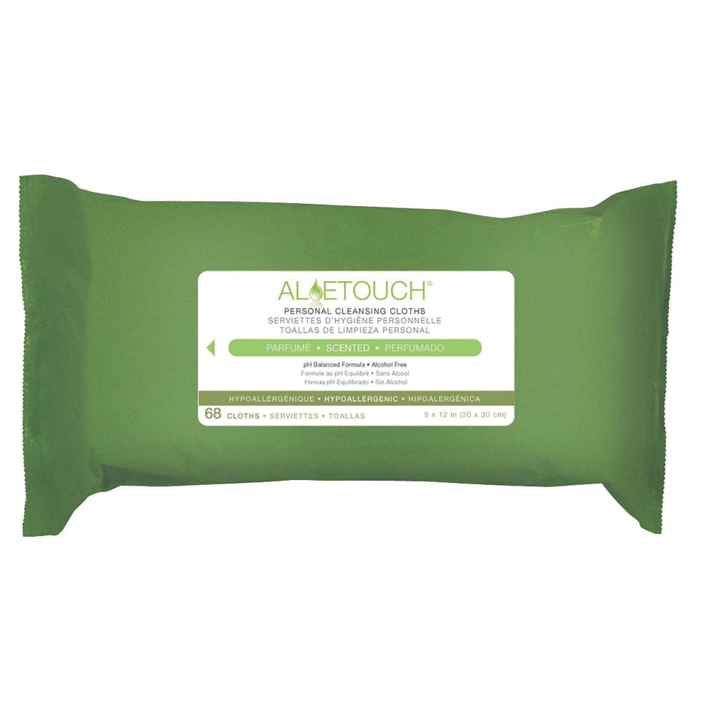 Aloetouch Personal Cleansing Wipes, 8in x 12in, 68 Wipes Per Pack, Case Of 12 Packs