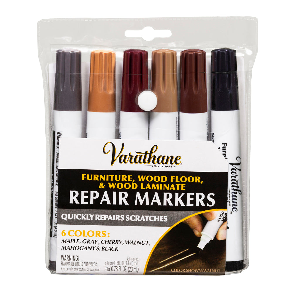 Varathane Furniture, Wood Floor and Wood Laminate Repair Markers, 3.8 mL, Assorted Colors, Pack Of 12 Markers