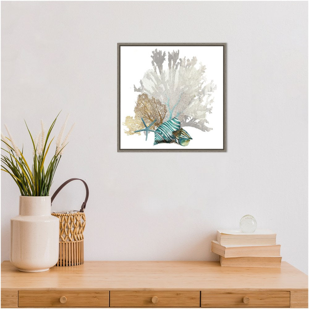 Amanti Art Coral by Aimee Wilson Framed Canvas Wall Art Print, 16inH x 16inW, Greywash