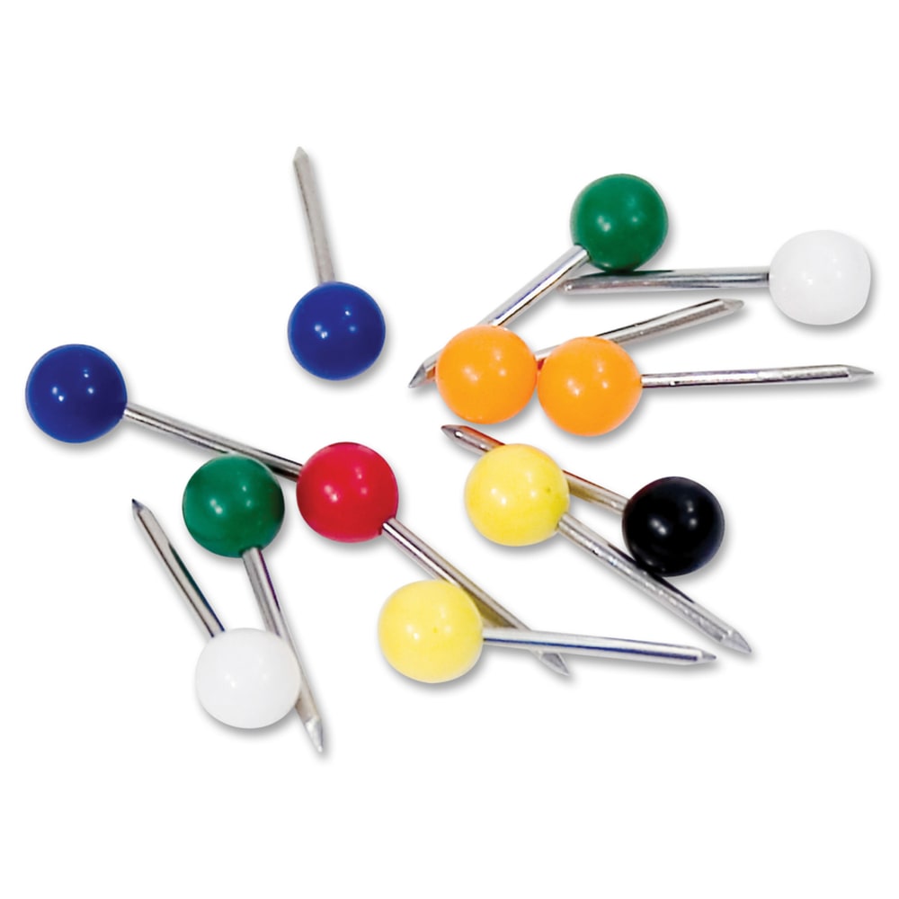 Gem Office Products Round Head Map Tacks - 0.18in Head - 0.4in Length - 100 / Box - Assorted