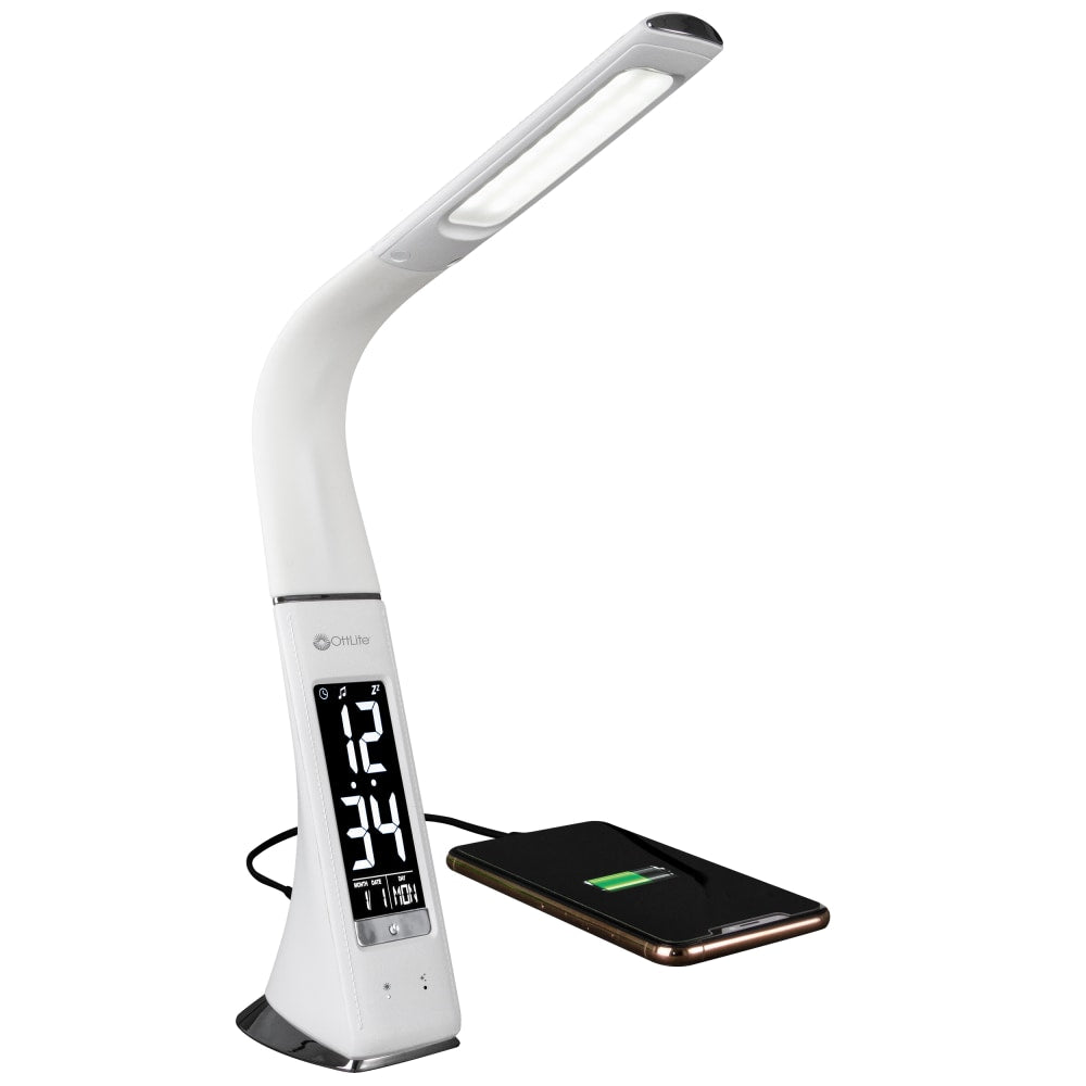 OttLite Wellness Series, Thrive LED Sanitizing Desk Lamp With Clock And USB Charging